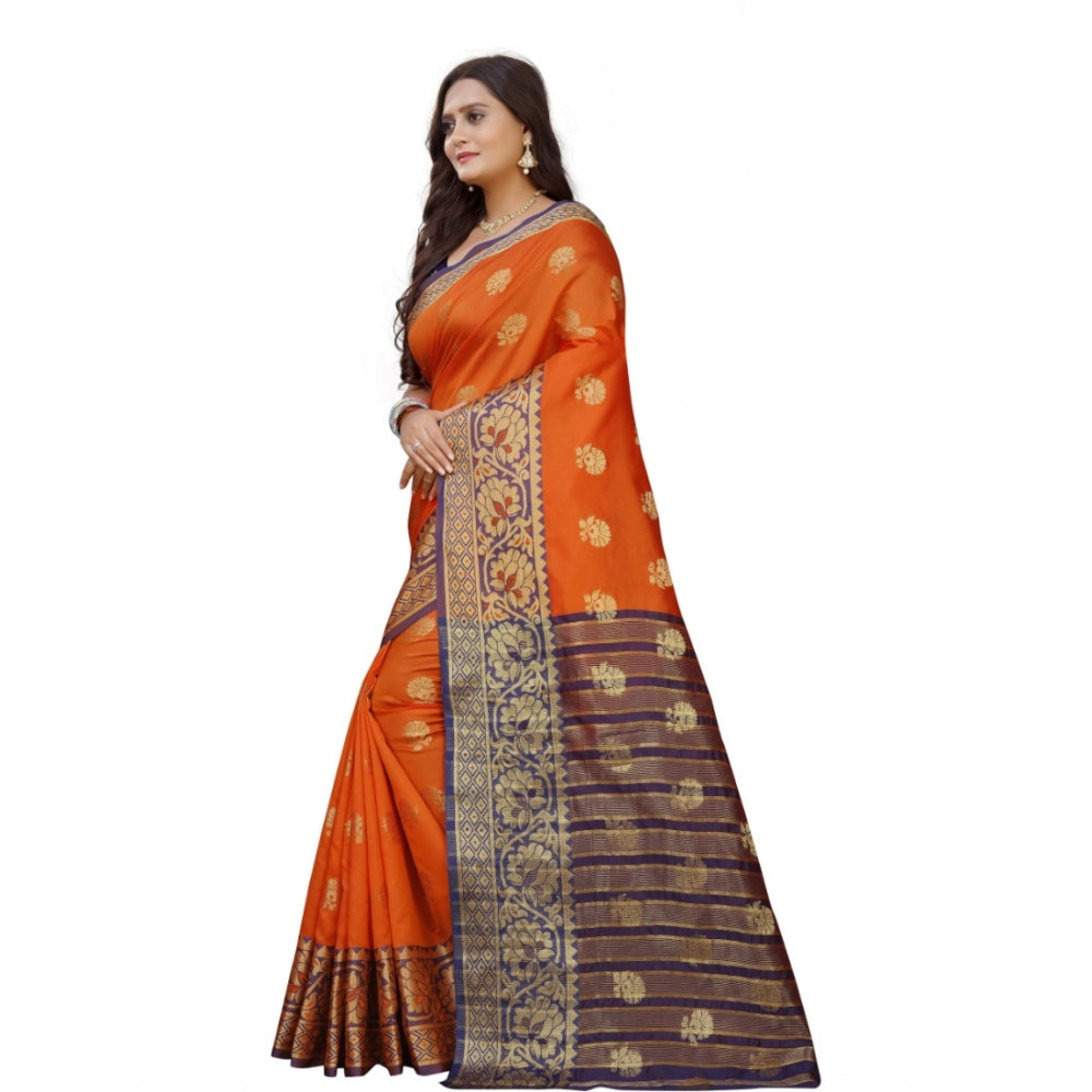 Appealing Silk Blend Woven Saree With Blouse Piece