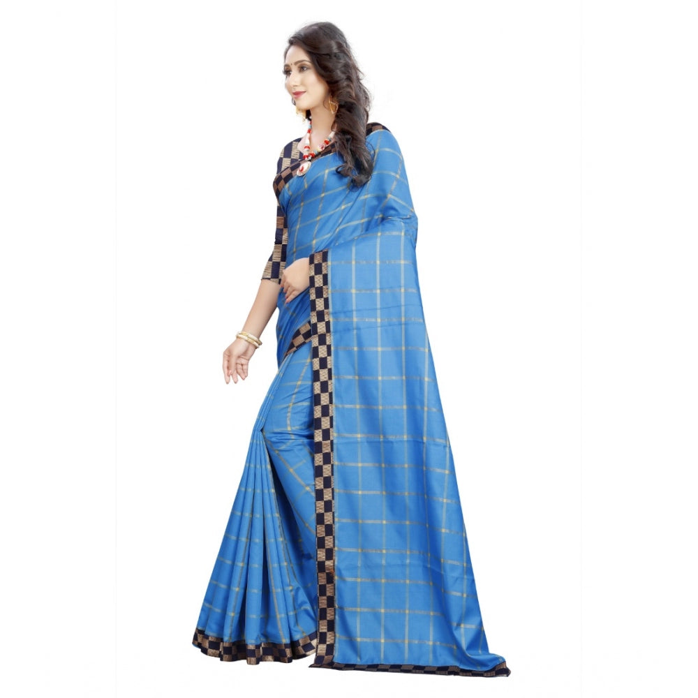 Charming Cotton Silk Checkered Saree With Blouse Piece