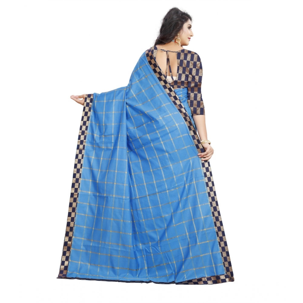 Charming Cotton Silk Checkered Saree With Blouse Piece