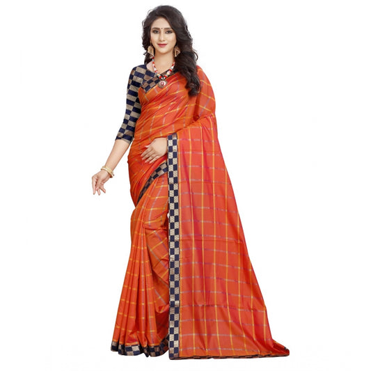 Charming Cotton Silk Checkered Saree With Blouse Piece