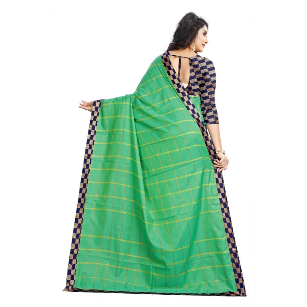 Charming Cotton Silk Checkered Saree With Blouse Piece