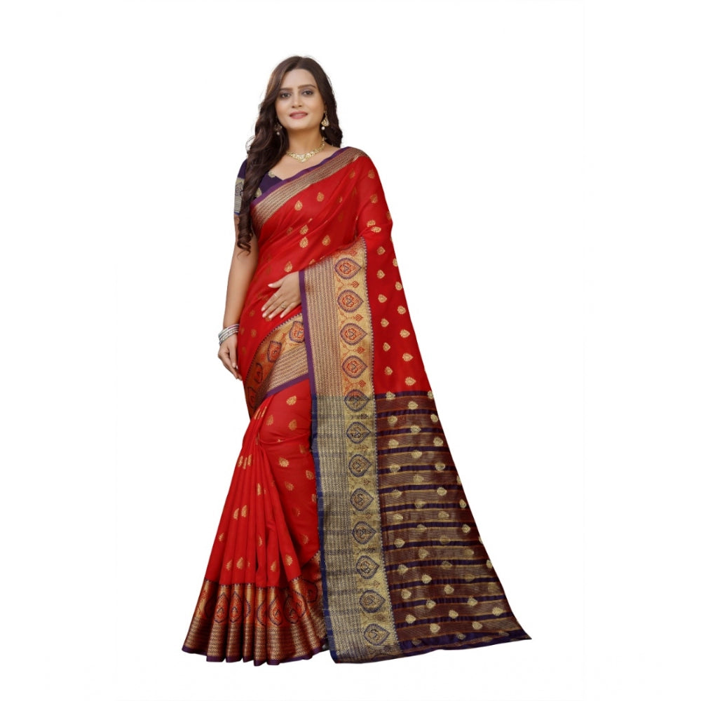 Appealing Silk Blend Woven Saree With Blouse Piece