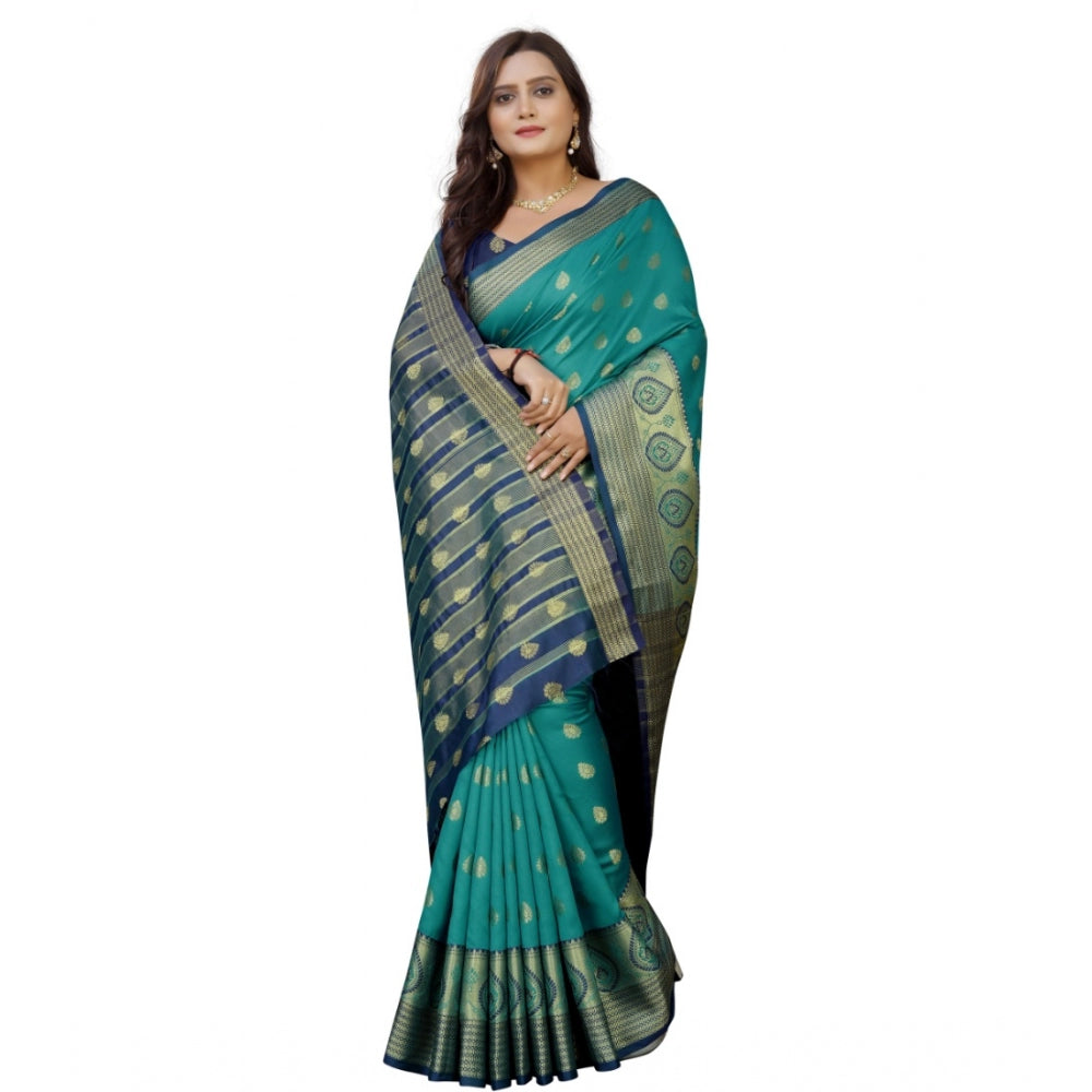 Appealing Silk Blend Woven Saree With Blouse Piece