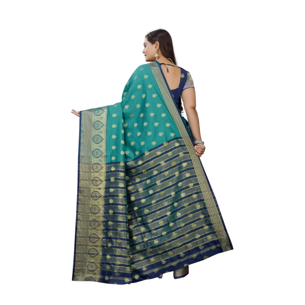 Appealing Silk Blend Woven Saree With Blouse Piece