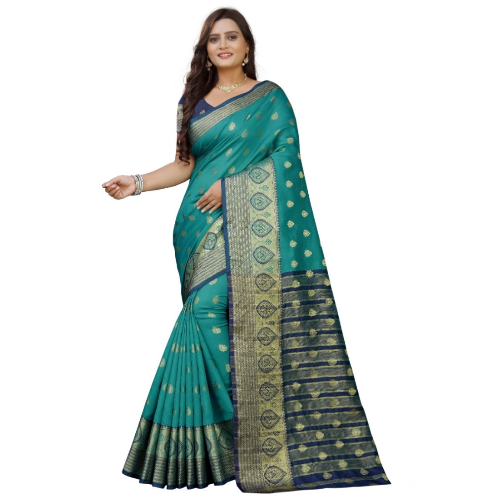 Appealing Silk Blend Woven Saree With Blouse Piece