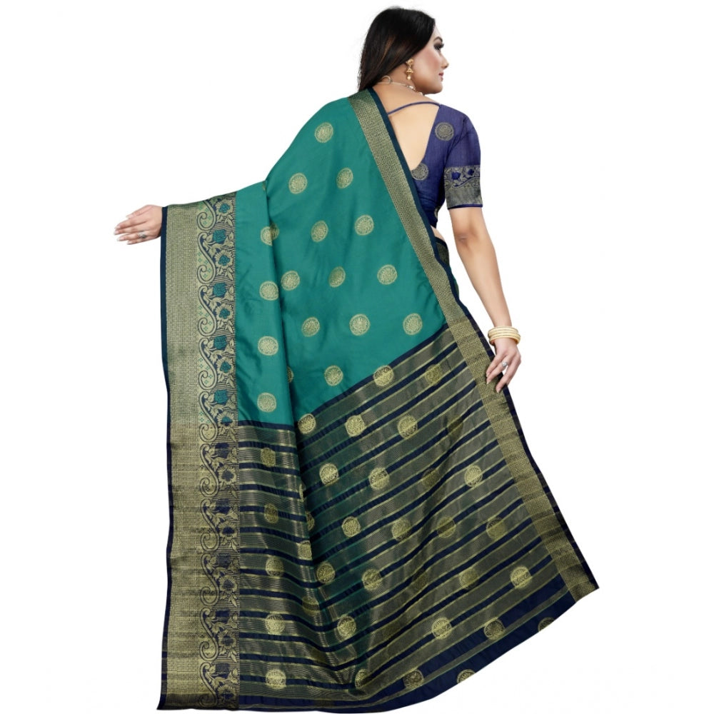 Appealing Silk Blend Woven Saree With Blouse Piece