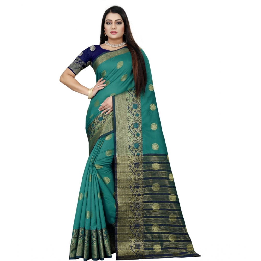 Appealing Silk Blend Woven Saree With Blouse Piece