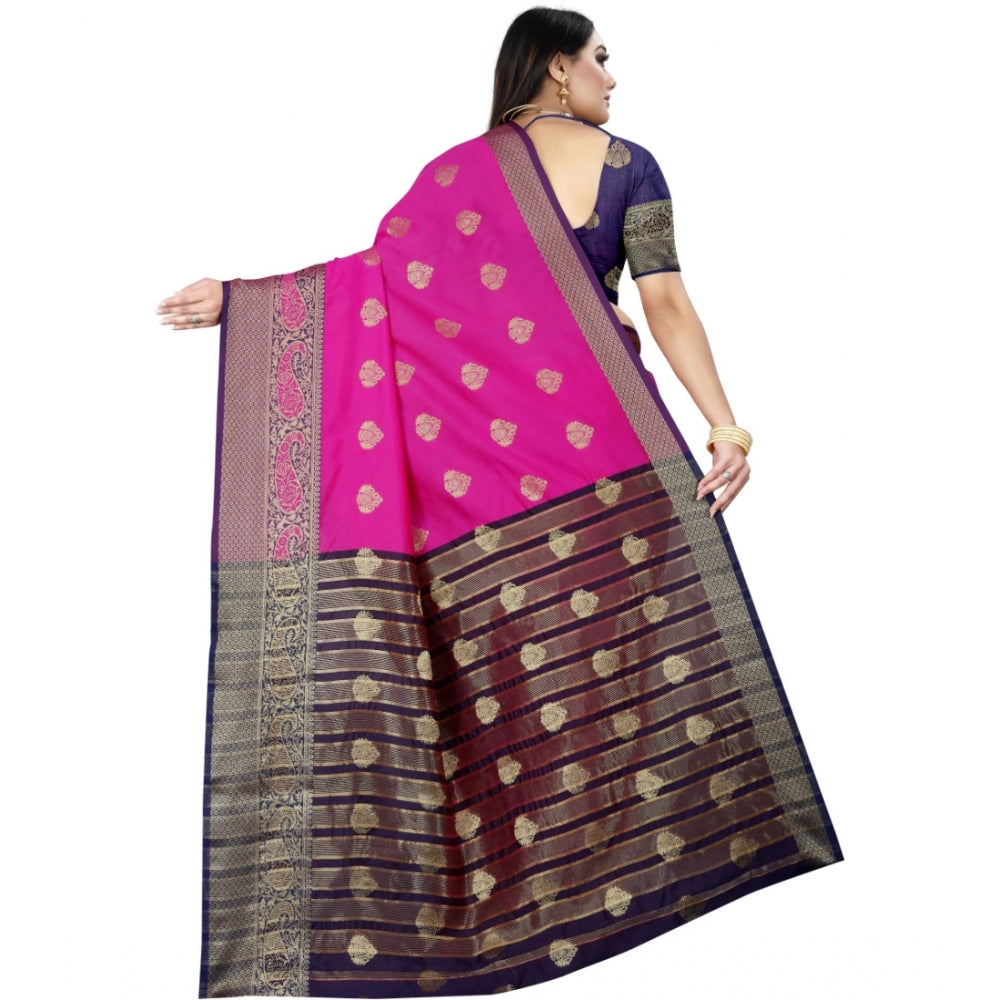 Appealing Silk Blend Woven Saree With Blouse Piece