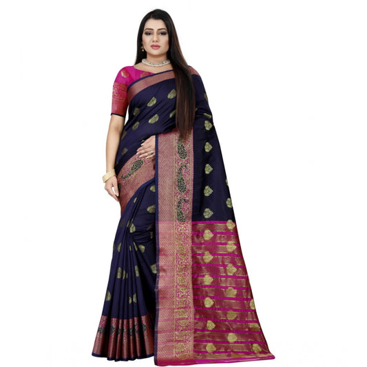 Appealing Silk Blend Woven Saree With Blouse Piece