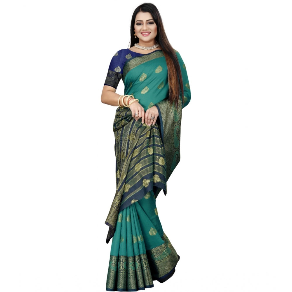 Appealing Silk Blend Woven Saree With Blouse Piece