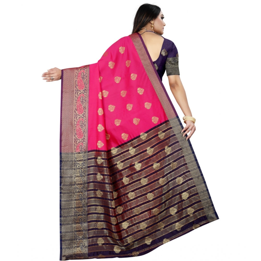 Appealing Silk Blend Woven Saree With Blouse Piece