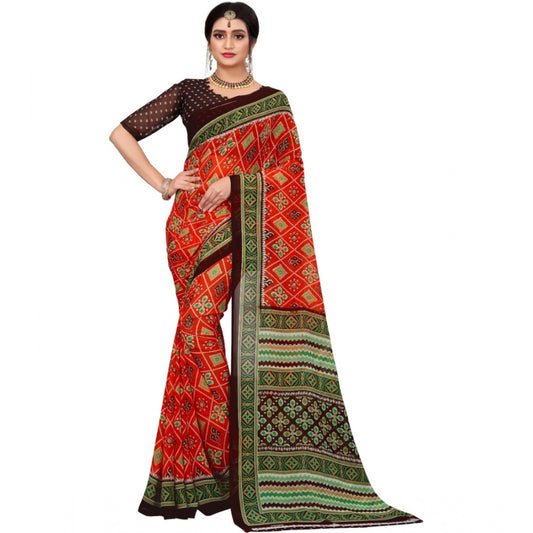 Fabulous Georgette Floral Print Saree With Blouse Piece