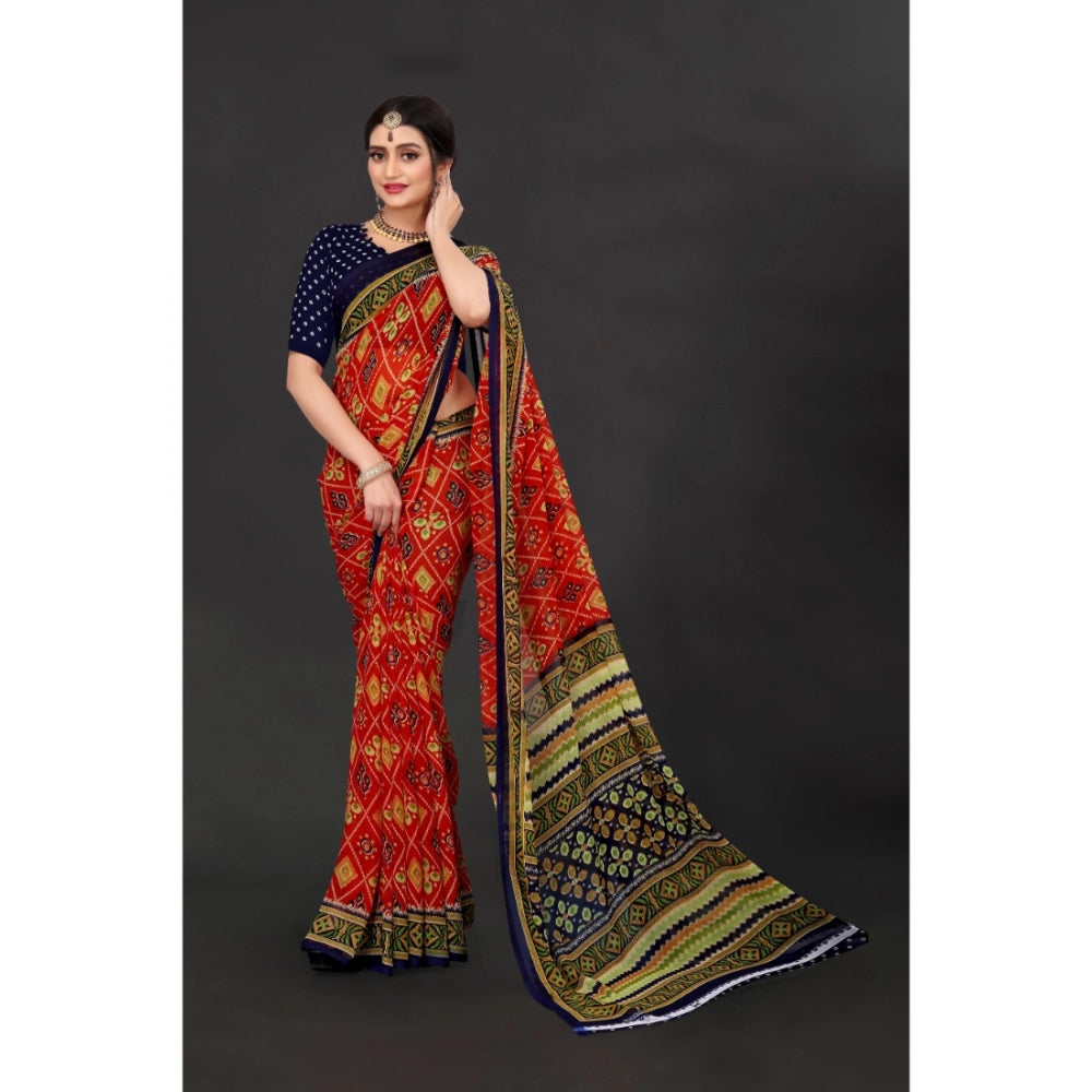 Fabulous Georgette Floral Print Saree With Blouse Piece