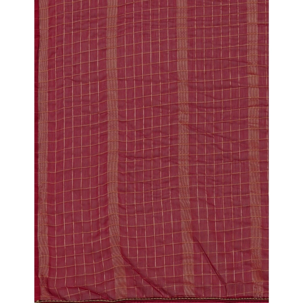 Incredible Silk Blend Checkered Saree With Blouse Piece