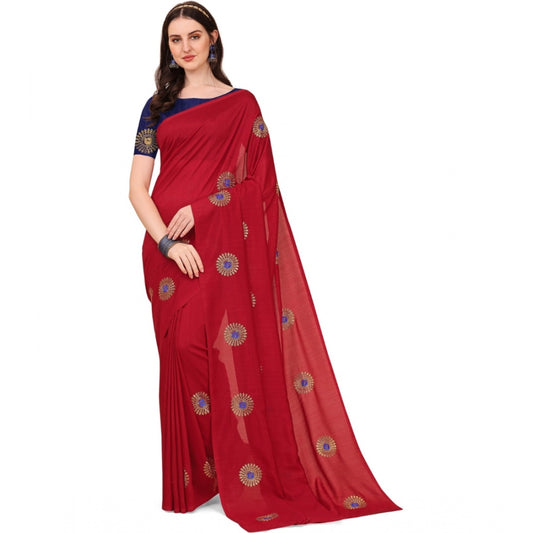 Incredible Silk Blend Embroidered Saree With Blouse Piece