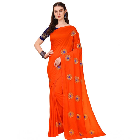 Incredible Silk Blend Embroidered Saree With Blouse Piece