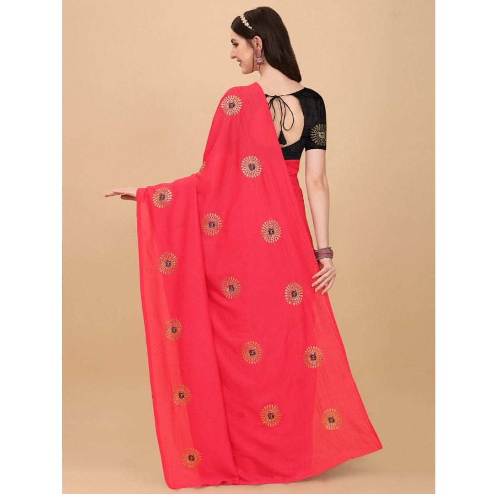 Incredible Silk Blend Embroidered Saree With Blouse Piece