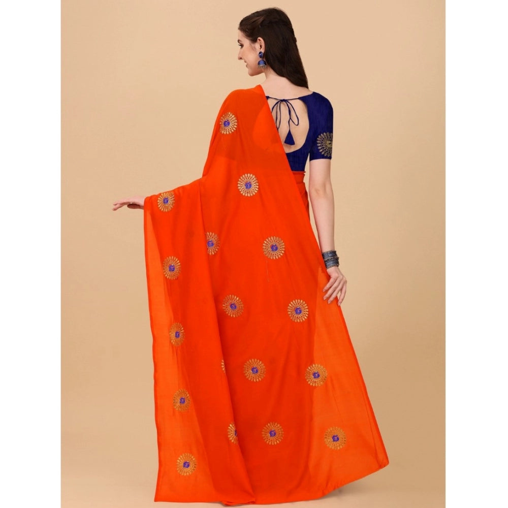 Incredible Silk Blend Embroidered Saree With Blouse Piece