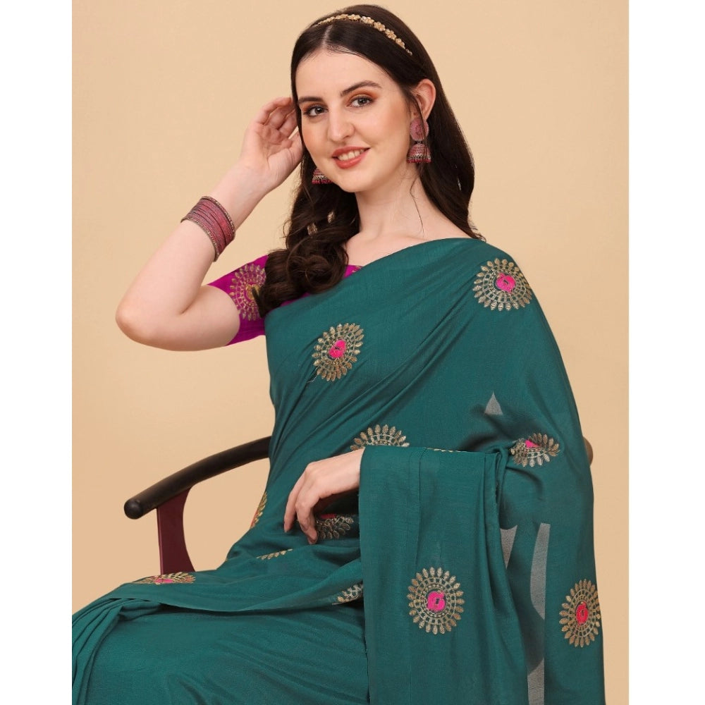 Incredible Silk Blend Embroidered Saree With Blouse Piece