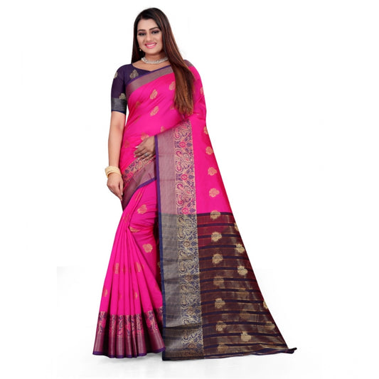 Appealing Silk Blend Woven Saree With Blouse Piece