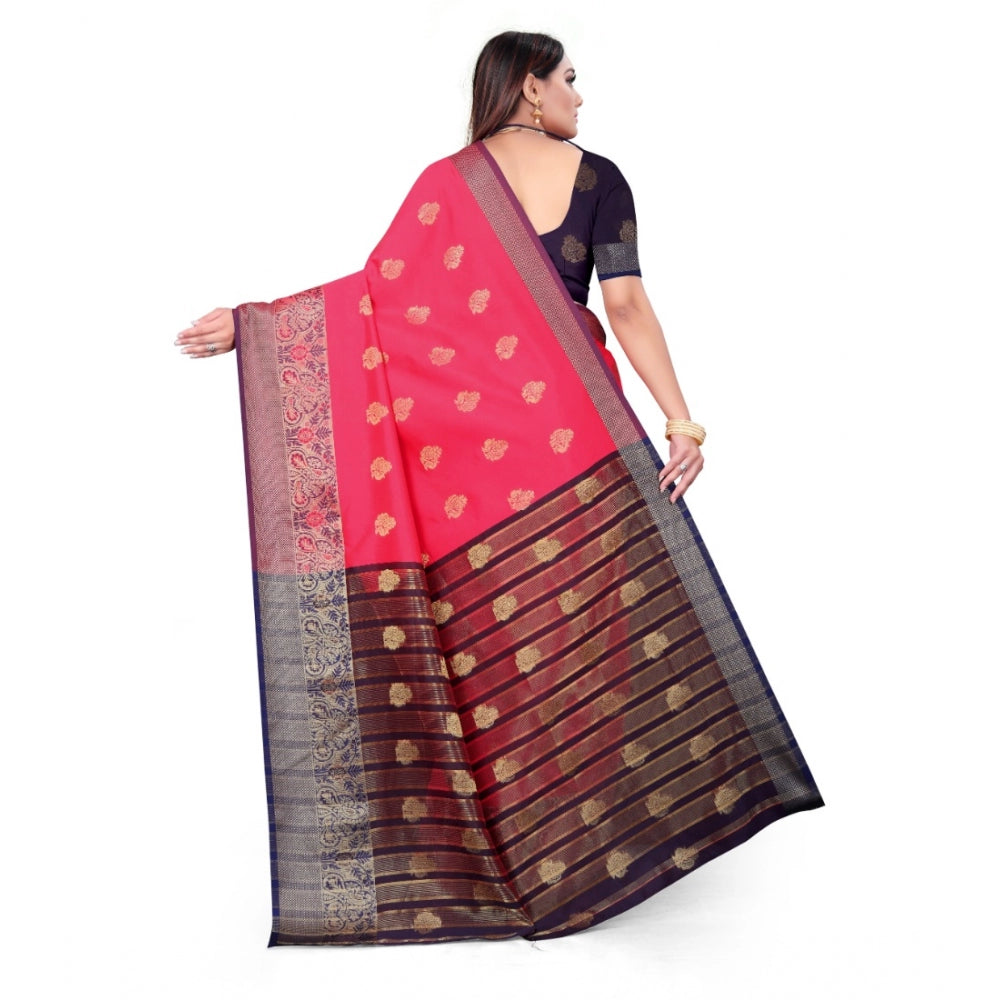 Appealing Silk Blend Woven Saree With Blouse Piece