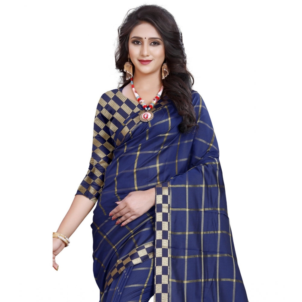 Charming Cotton Silk Checkered Saree With Blouse Piece