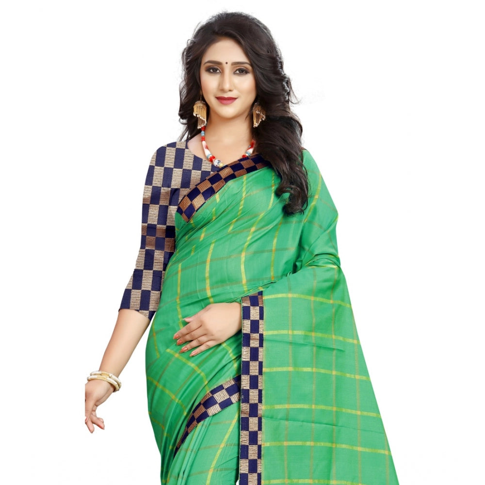 Charming Cotton Silk Checkered Saree With Blouse Piece