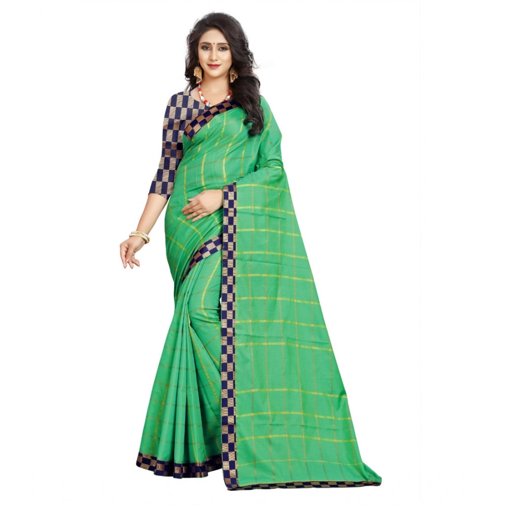 Charming Cotton Silk Checkered Saree With Blouse Piece