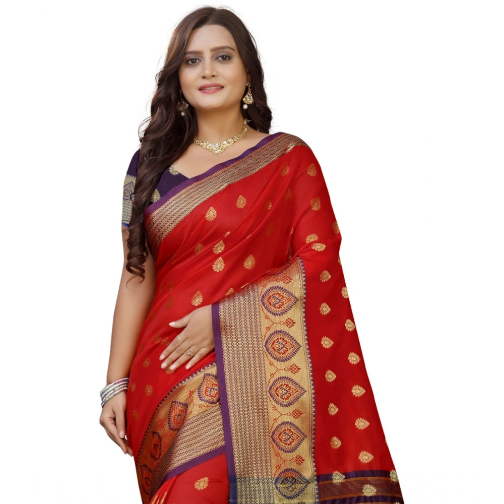 Appealing Silk Blend Woven Saree With Blouse Piece