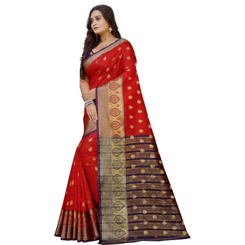 Appealing Silk Blend Woven Saree With Blouse Piece