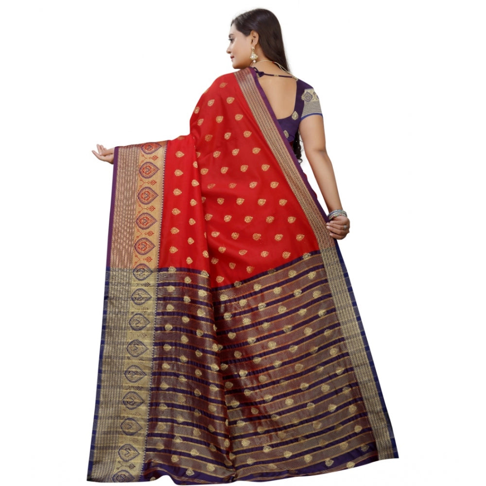 Appealing Silk Blend Woven Saree With Blouse Piece