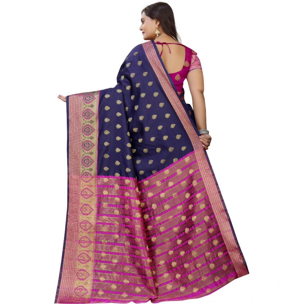 Appealing Silk Blend Woven Saree With Blouse Piece