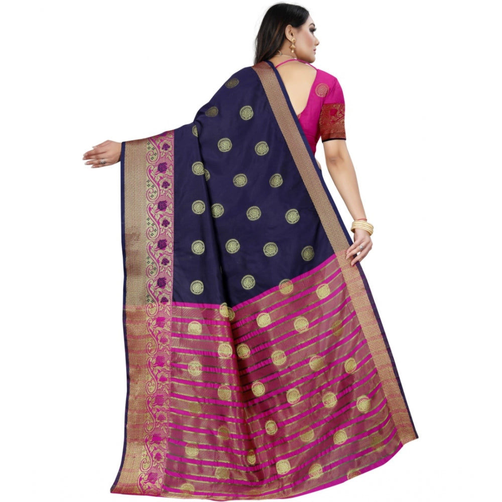 Appealing Silk Blend Woven Saree With Blouse Piece