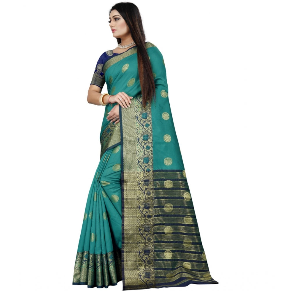 Appealing Silk Blend Woven Saree With Blouse Piece