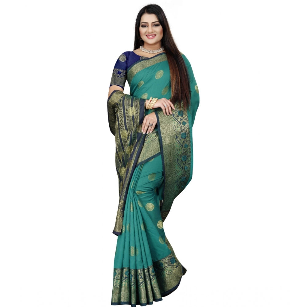 Appealing Silk Blend Woven Saree With Blouse Piece