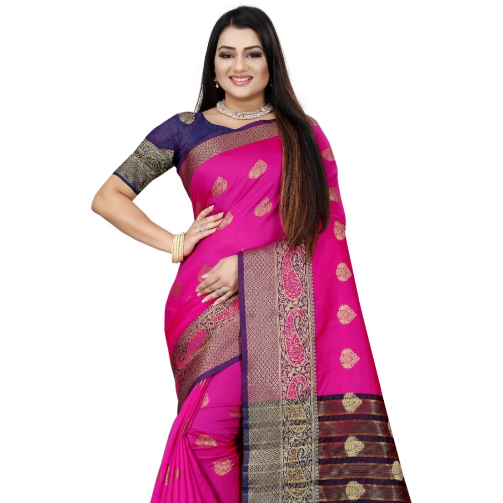 Appealing Silk Blend Woven Saree With Blouse Piece