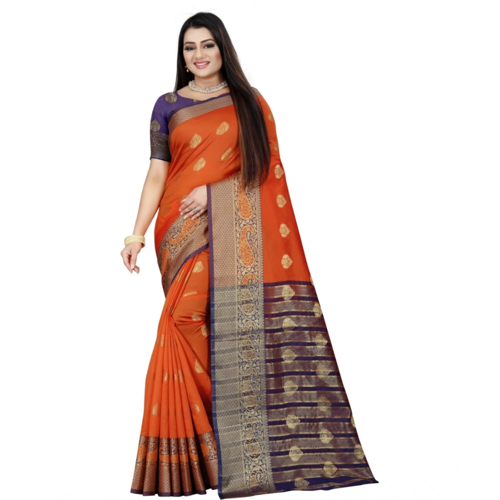 Appealing Silk Blend Woven Saree With Blouse Piece