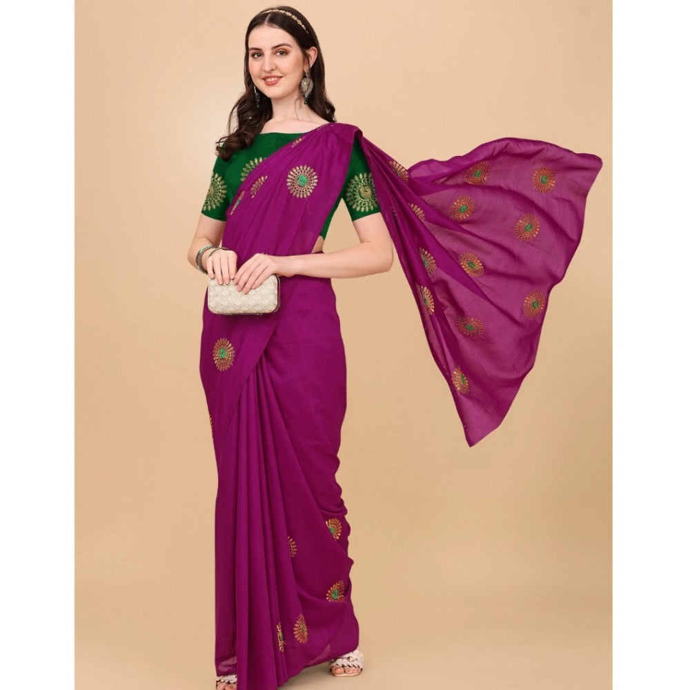 Incredible Silk Blend Embroidered Saree With Blouse Piece