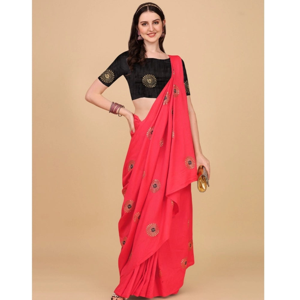 Incredible Silk Blend Embroidered Saree With Blouse Piece