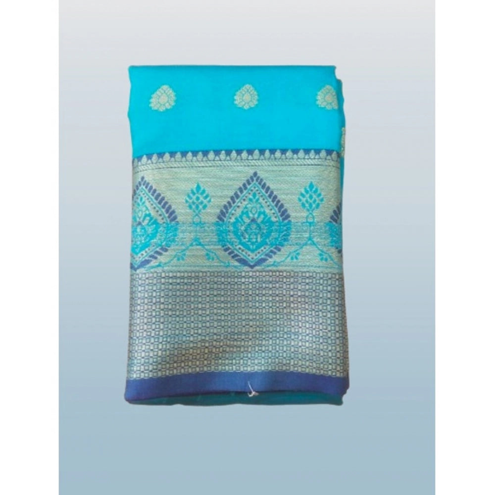 Appealing Silk Blend Woven Saree With Blouse Piece