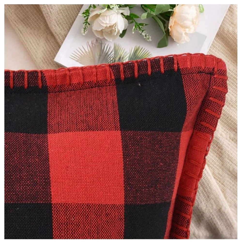 Stylish Pack Of 2 Cotton Checkered Cushion Cover With Blanket Stitch