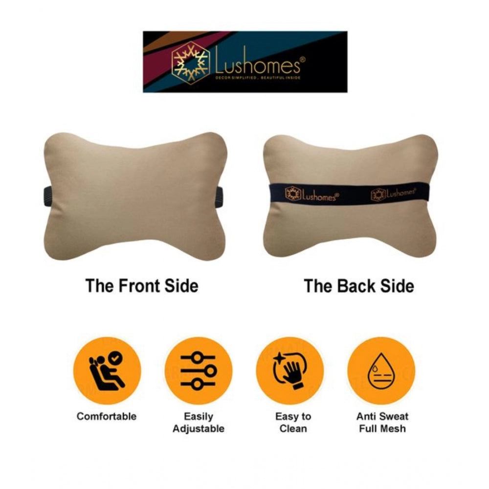 Awesome Pack Of 2 Faux Leather Solid Bone Neck Pillow