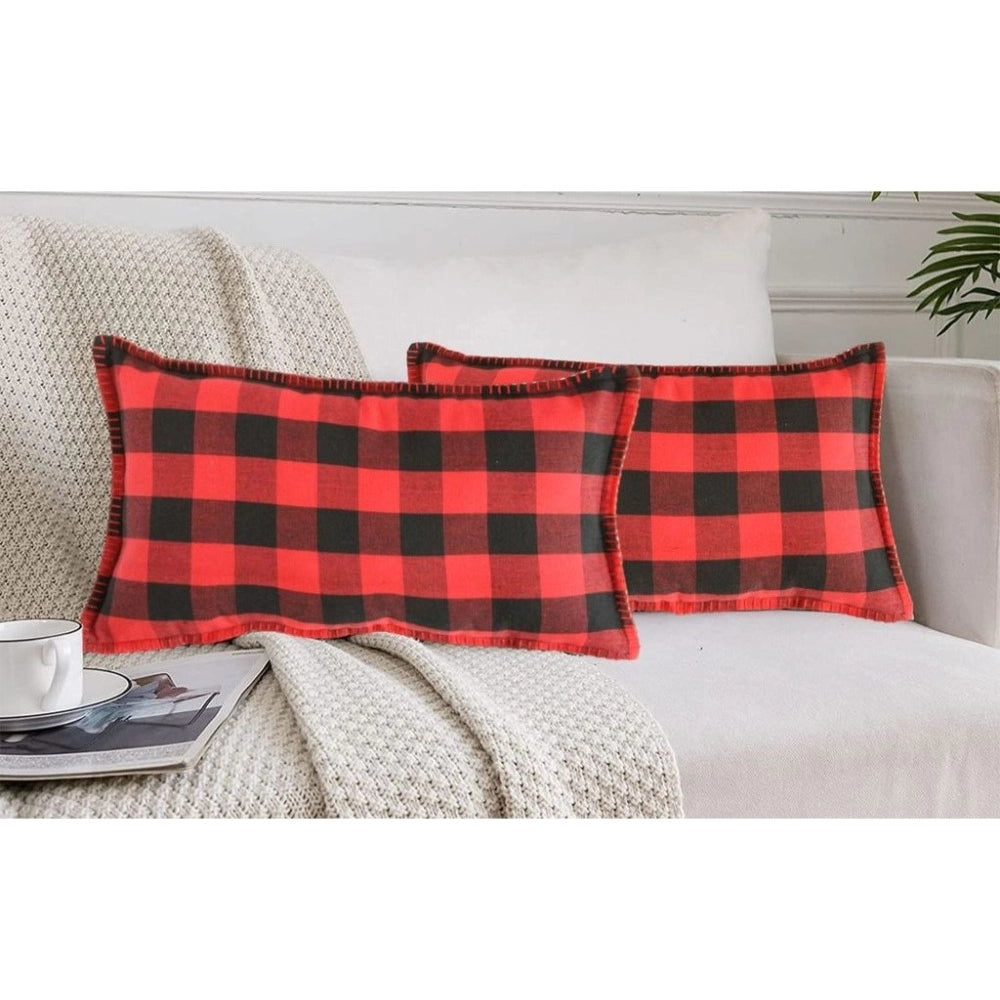 Stylish Pack Of 2 Cotton Checkered Cushion Cover With Blanket Stitch