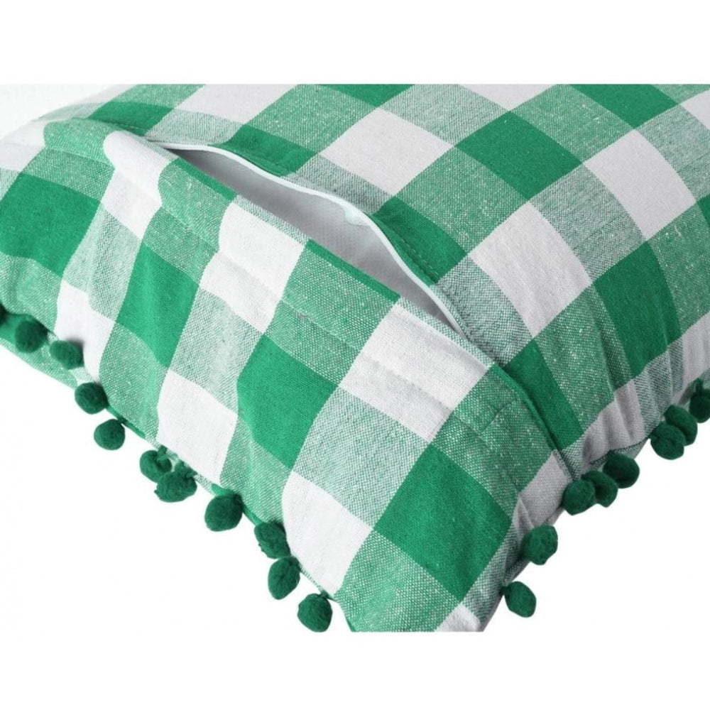 Sensational Pack Of 2 Cotton Checkered Cushion Cover With Pom Pom