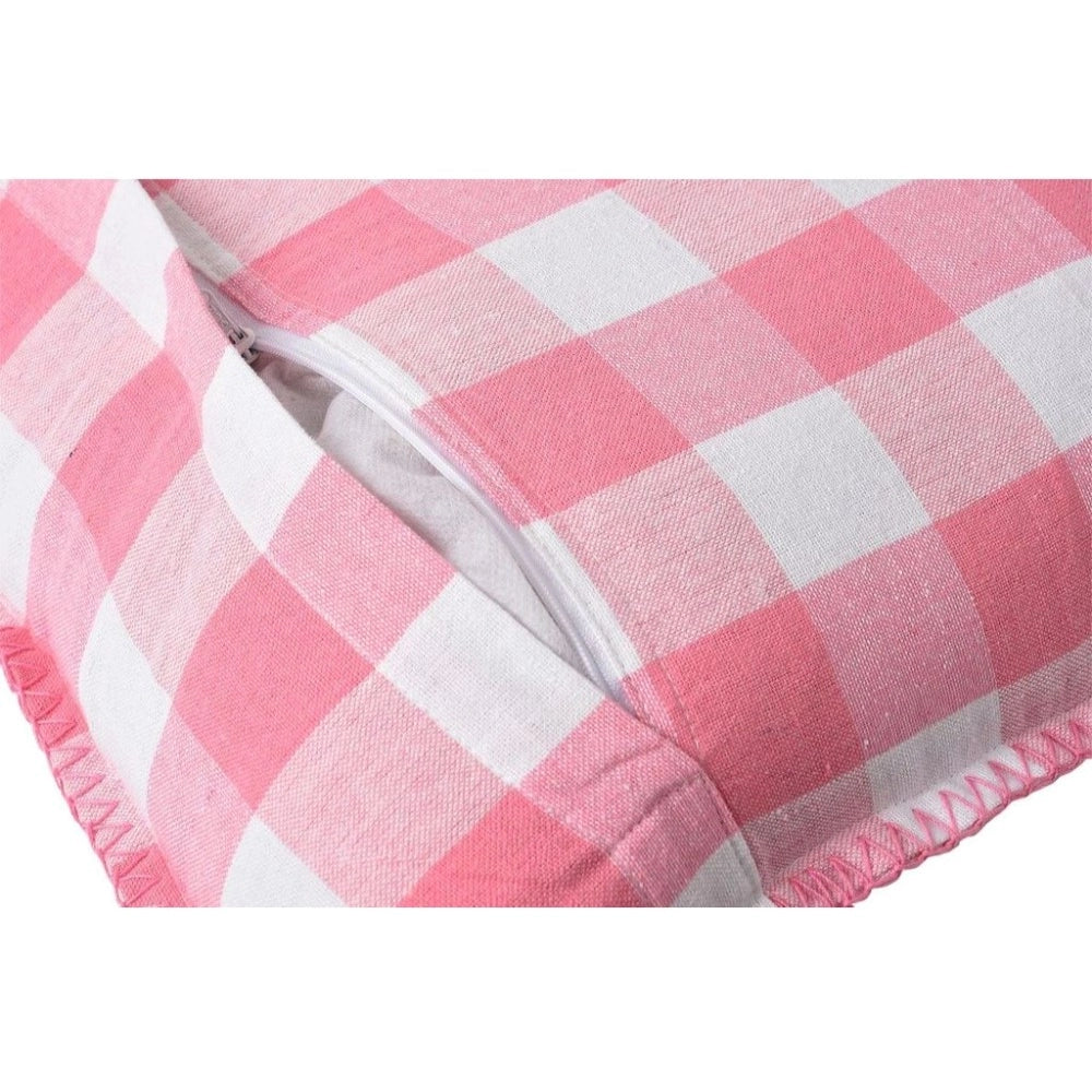 Stylish Pack Of 2 Cotton Checkered Cushion Cover With Blanket Stitch