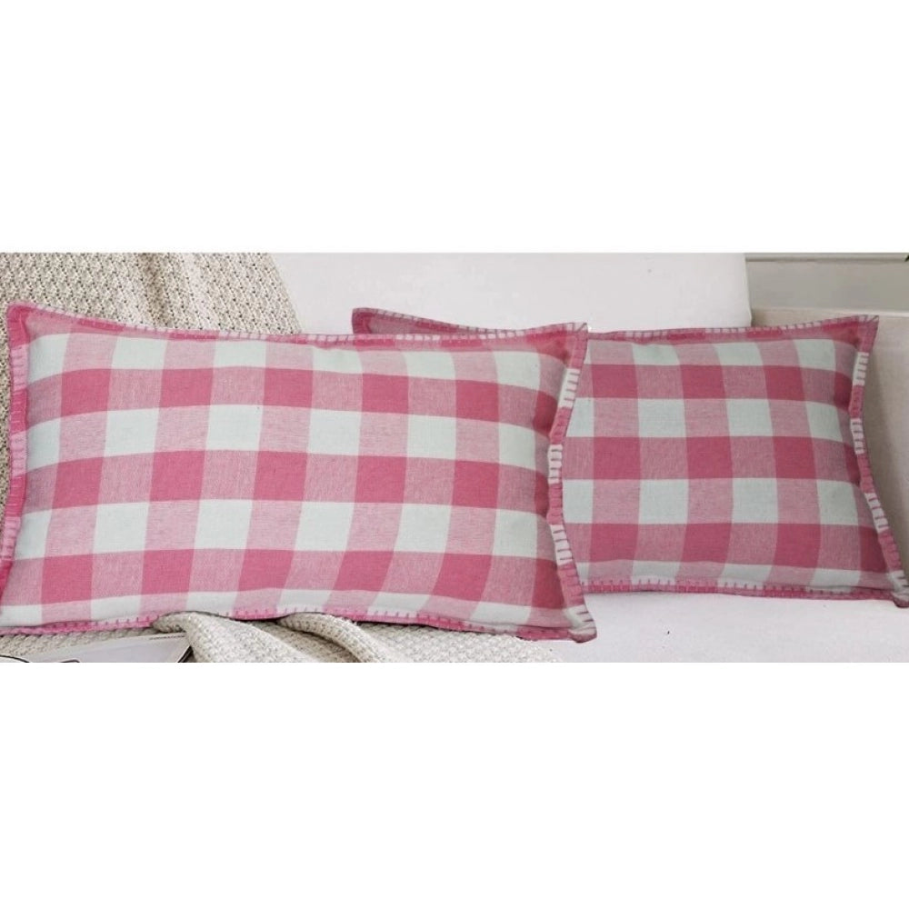 Stylish Pack Of 2 Cotton Checkered Cushion Cover With Blanket Stitch