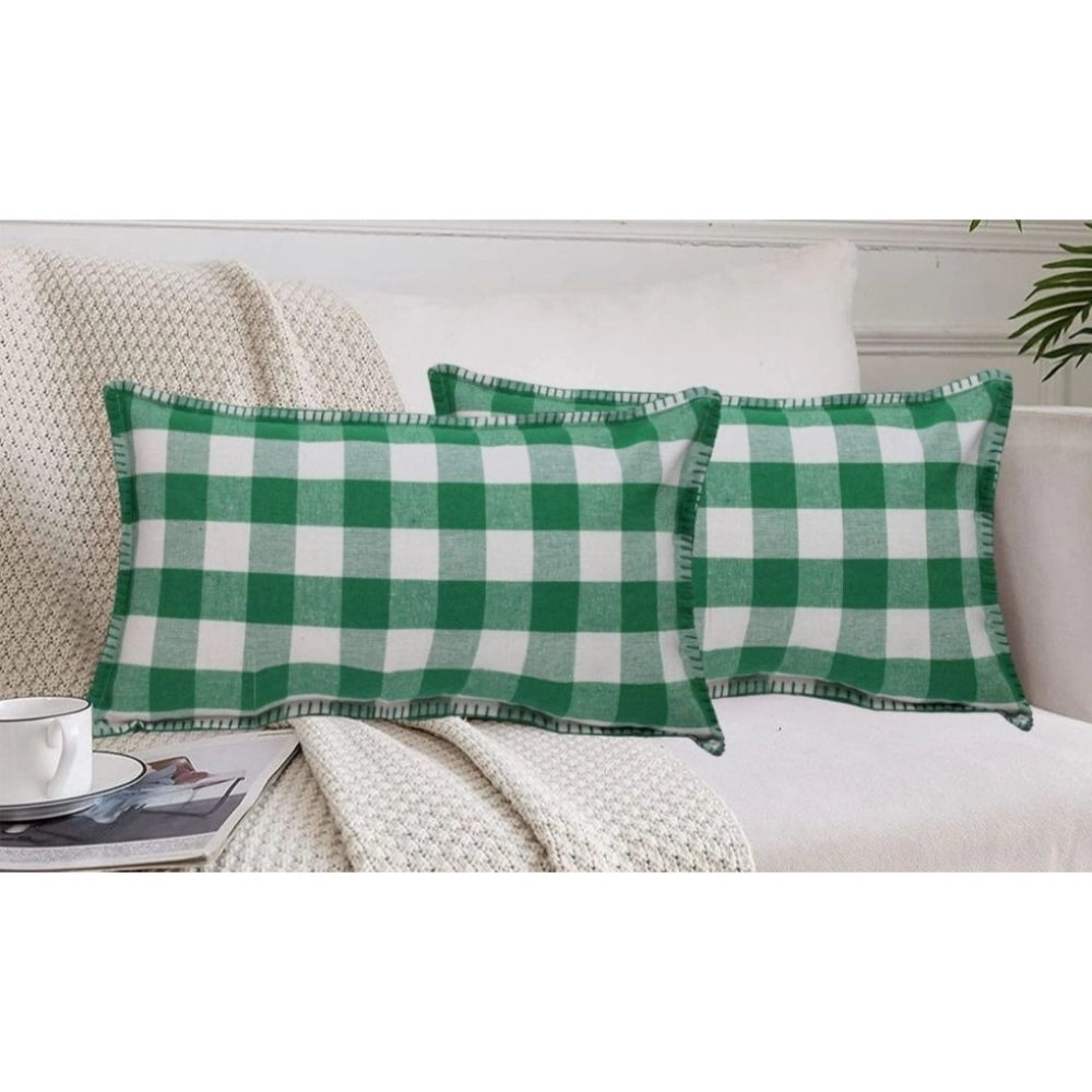 Stylish Pack Of 2 Cotton Checkered Cushion Cover With Blanket Stitch