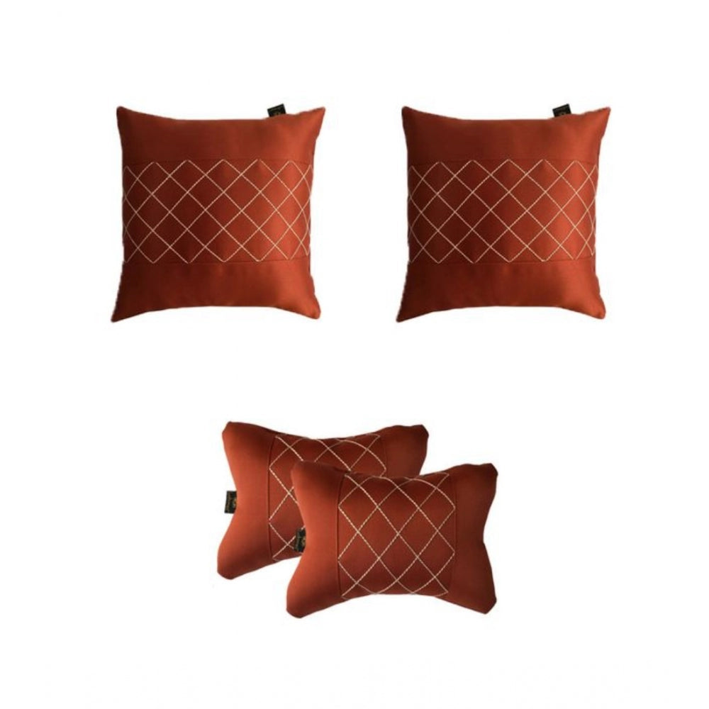 Awesome Pack Of 4 Faux Leather Printed Car Pillow Sets