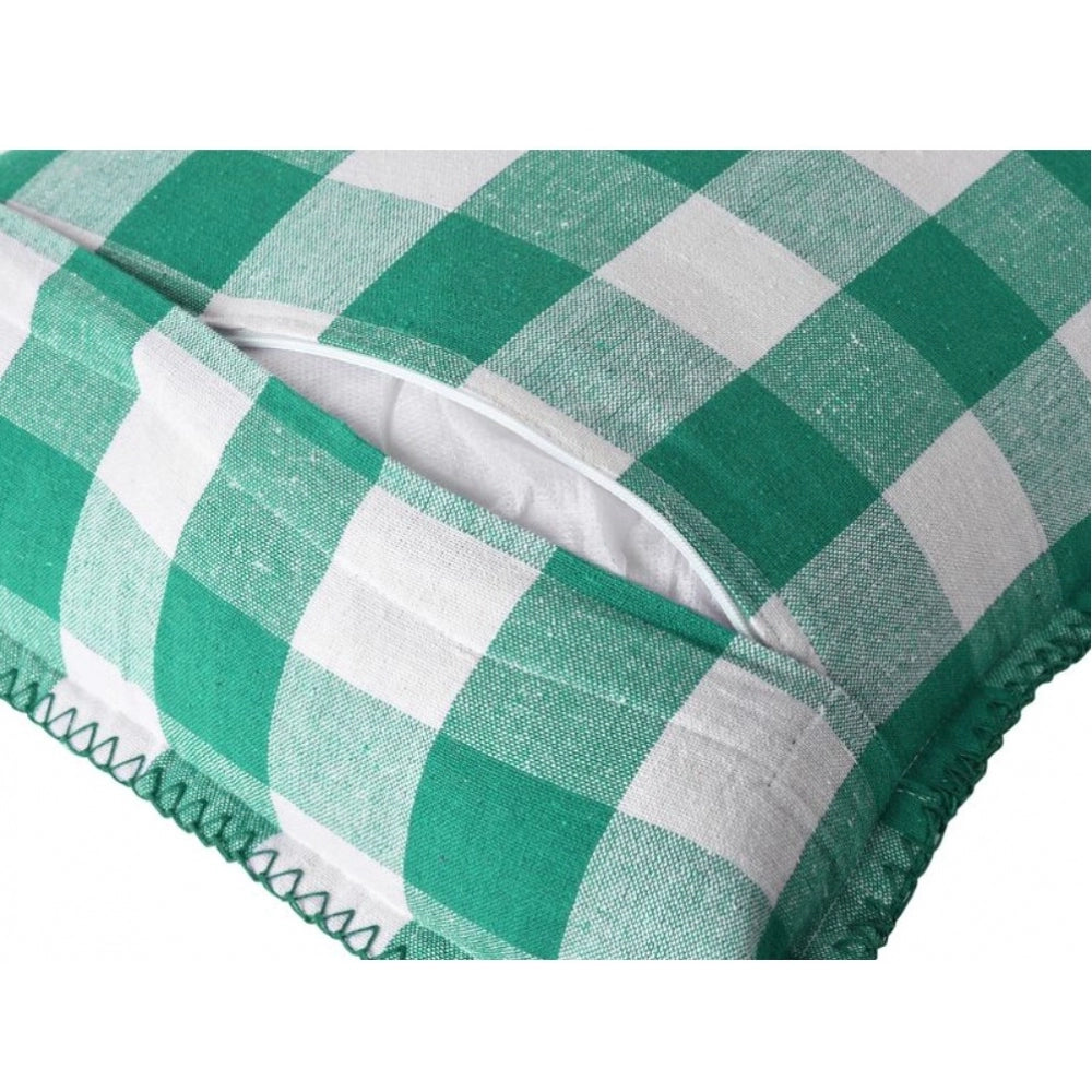 Stylish Pack Of 2 Cotton Checkered Cushion Cover With Blanket Stitch