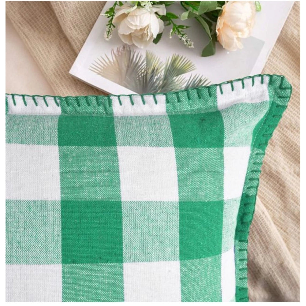 Stylish Pack Of 2 Cotton Checkered Cushion Cover With Blanket Stitch